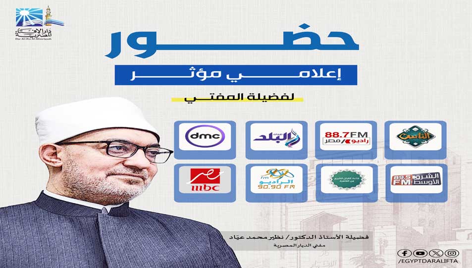 عام من الحضور المؤسسي والتأثير المجتمعي دار الإفتاء في عهد فضيلة الأستاذ الدكتور نظير محمد عياد... •حضور إعلامي مؤثر لفضيلة المفتي.. وظهور مكثف خلال المناسبات الدينية  