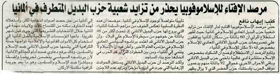 مرصد الإفتاء للإسلاموفوبيا يحذر من تزايد شعبية حزب البديل المتطرف في ألمانيا