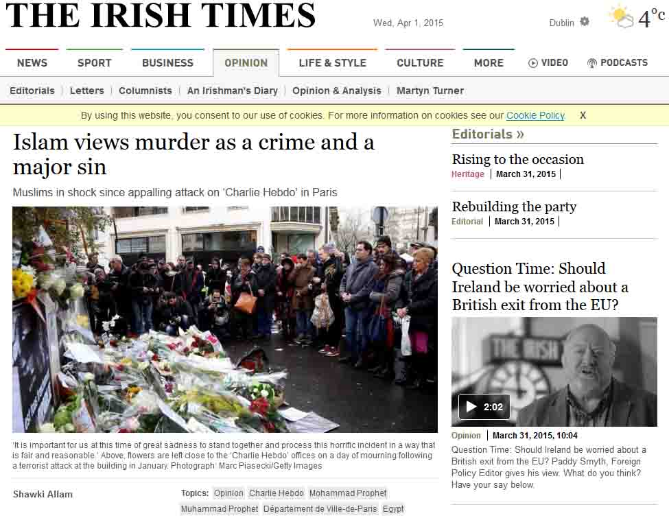 The Irish Times publishes an article by the Grand Mufti about the means of confronting extremism