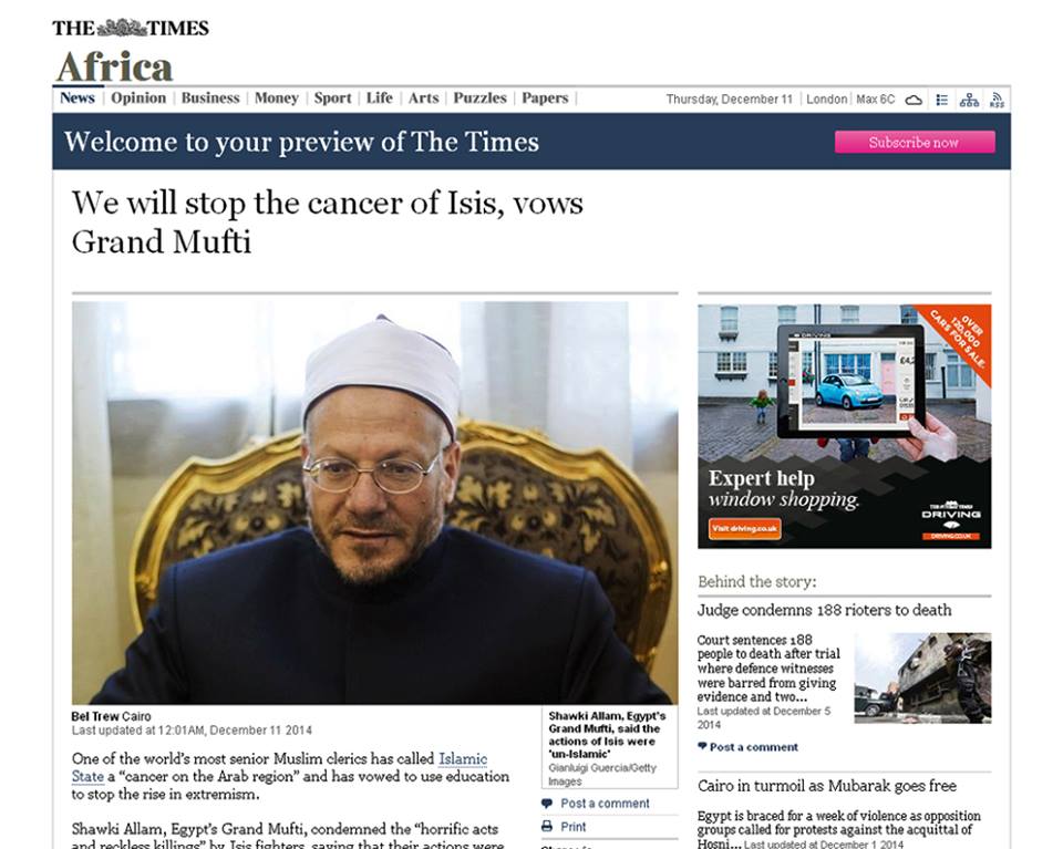 The Grand Mufti to the UK Times: "We will eradicate the cancer of QSIS"